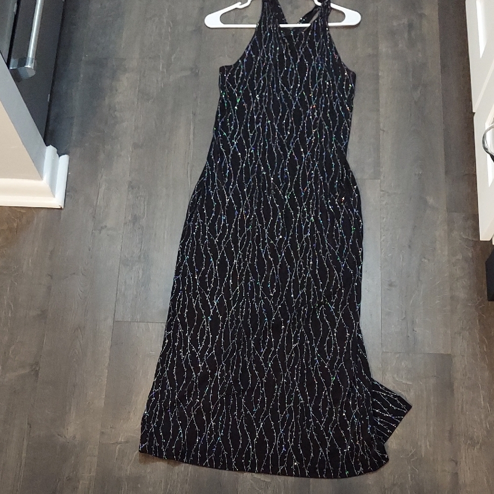 Black and Silver Halter Maxi Dress for Cocktail